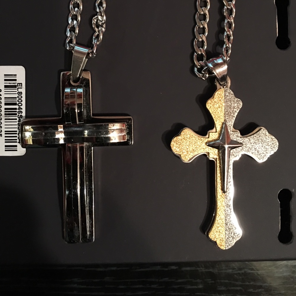 2 Stainless Steel Cross Necklaces